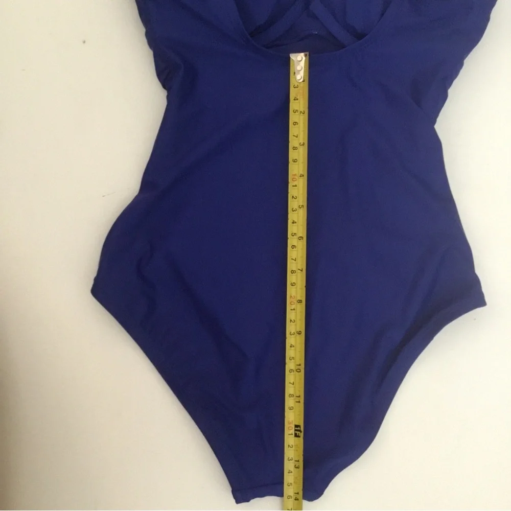 DKNY XS One Piece Blue Bathing Suit Underwire Ruching Swimsuit Swim Ruffle NWOT - Picture 4 of 13
